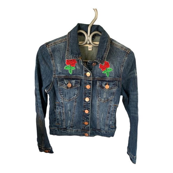 Ashley Mason girls Embroidered patch Rose Jean Jacket small - Picture 1 of 7